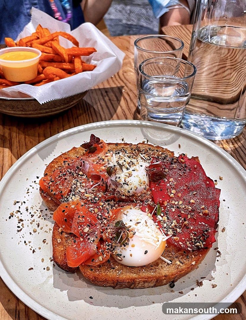 Smoked Salmon Toast with Sweet Potato Fries