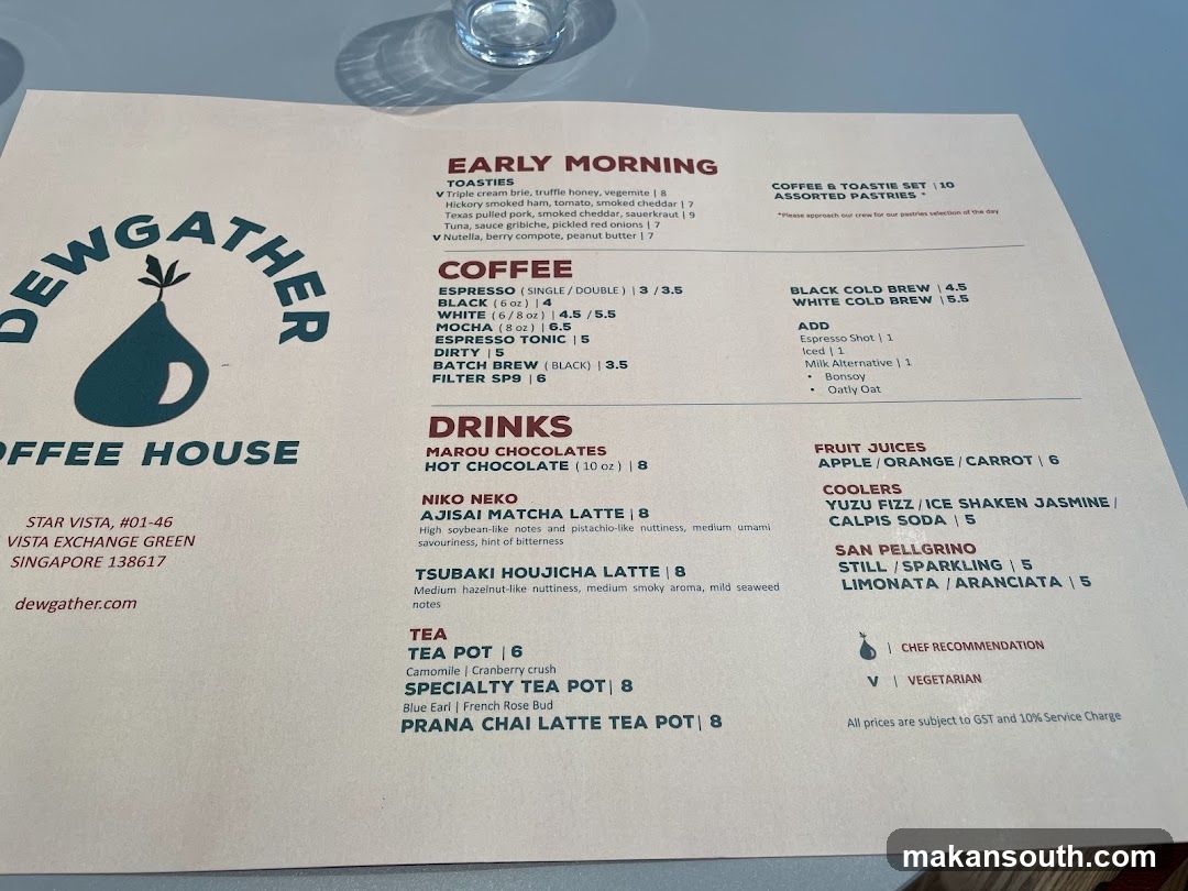 Dewgather Coffee House Menu