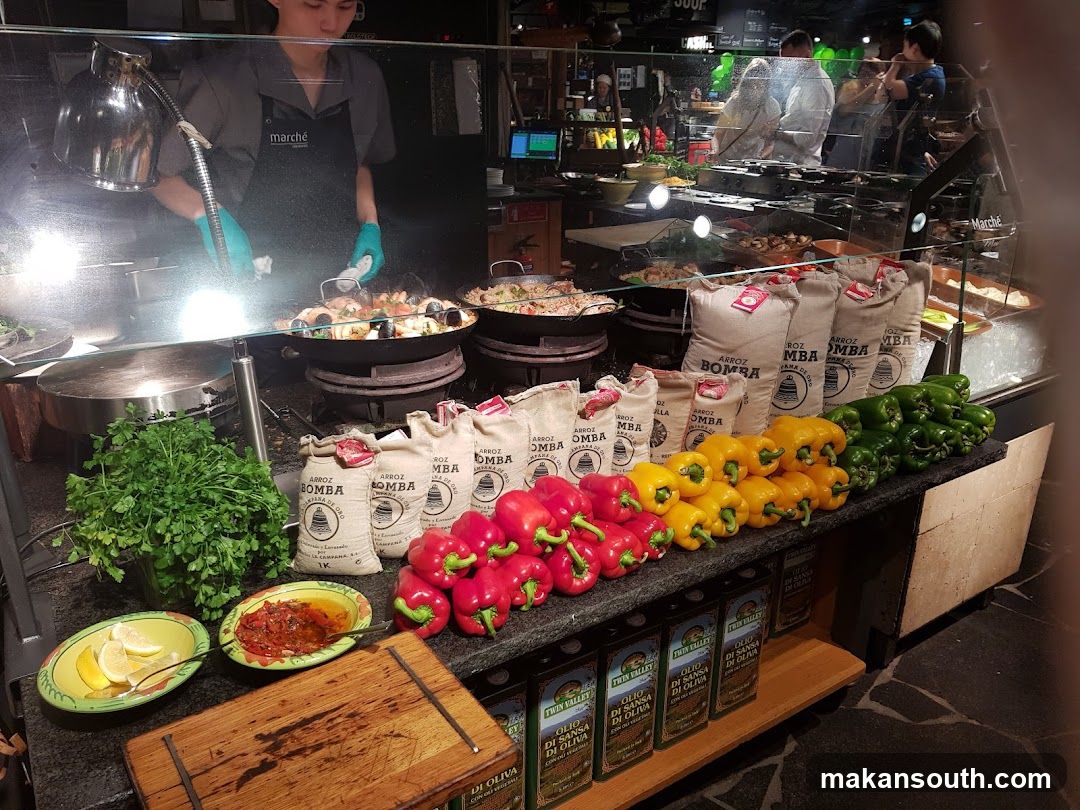 Food Display with Peppers and Rice Bags