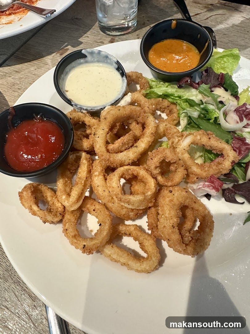 Fried Calamari with Dipping Sauces and Salad