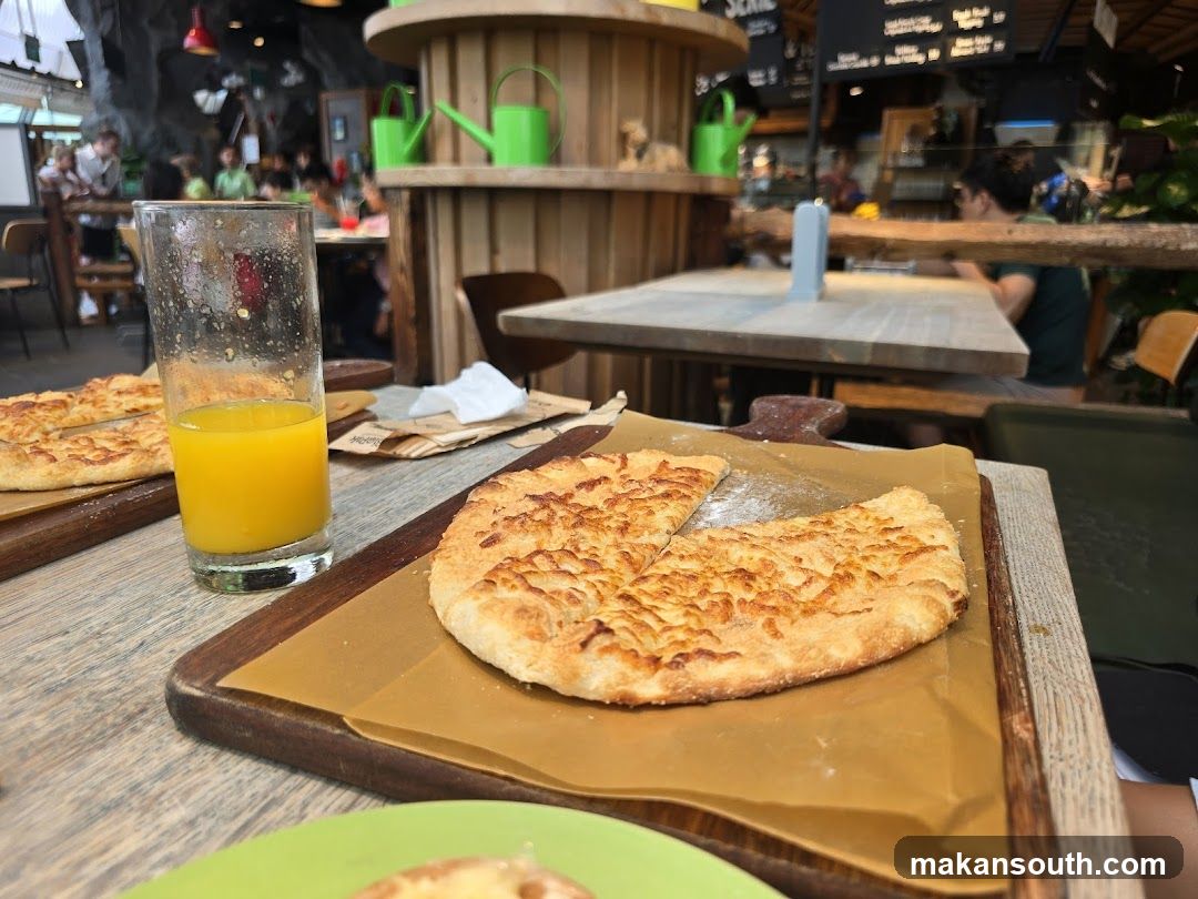 Flatbread with Cheese and Orange Juice