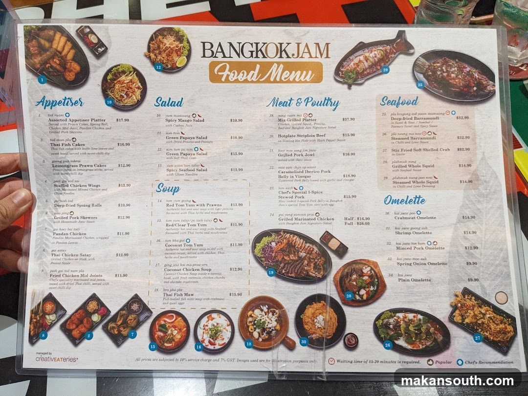 BANGKOK JAM Food Menu