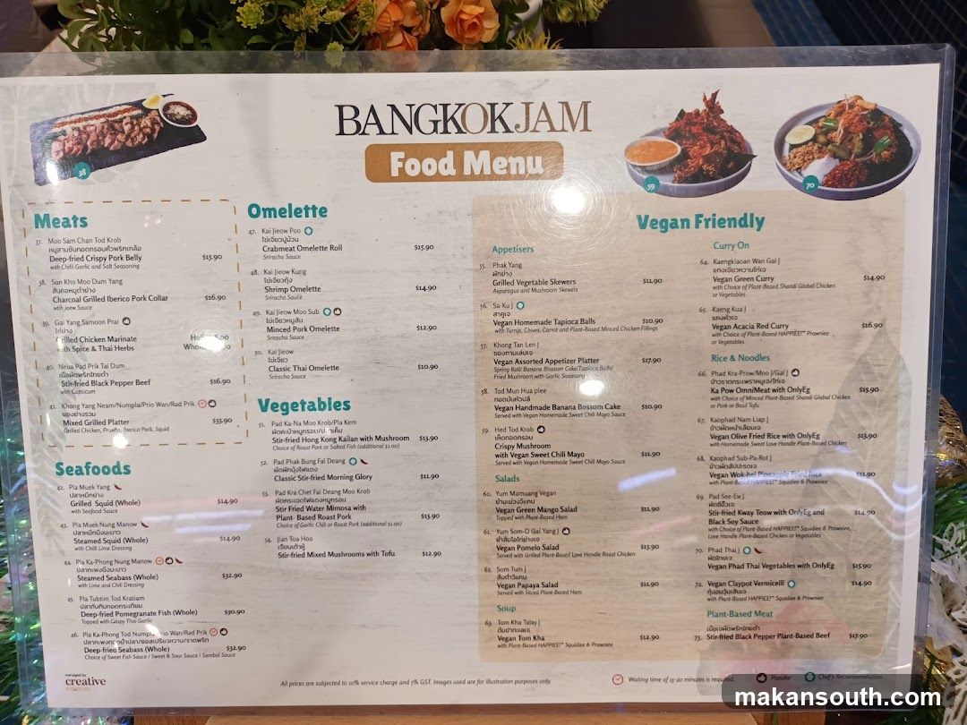 BANGKOK JAM Food Menu
