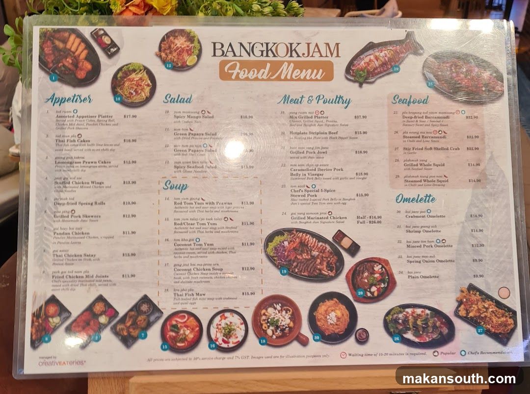 BANGKOK JAM Food Menu