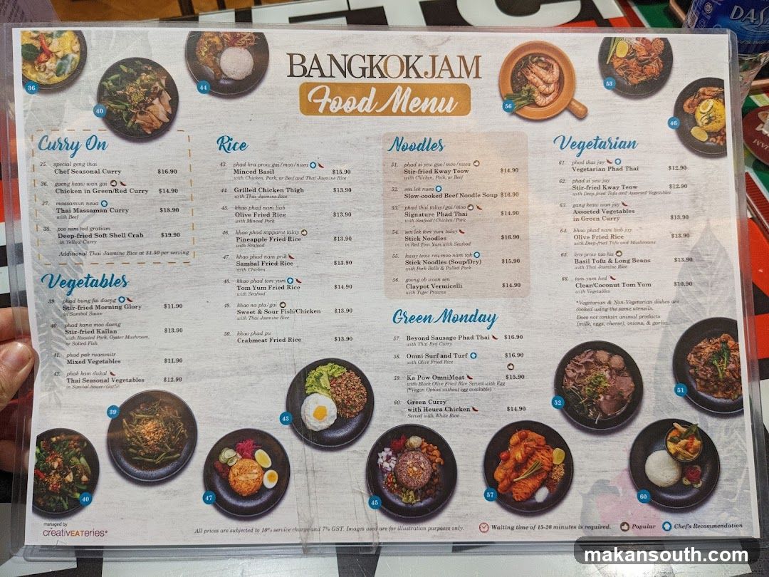 BANGKOK JAM Food Menu