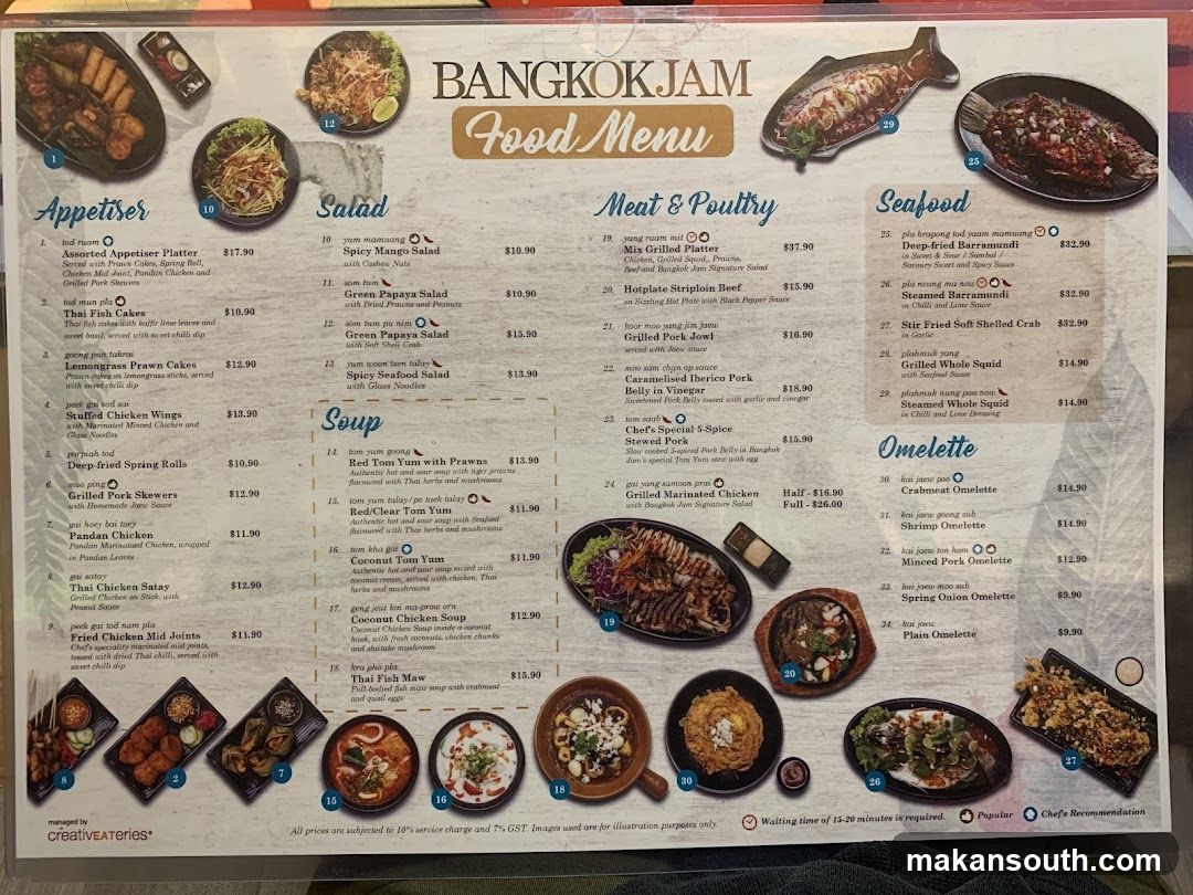 BANGKOK JAM Food Menu