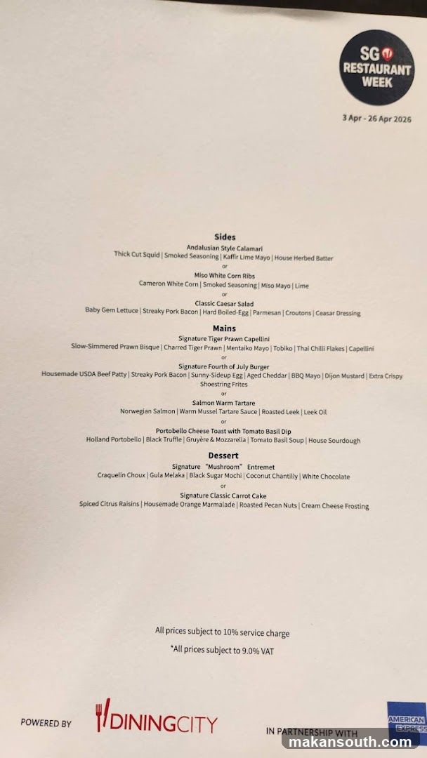 SG Restaurant Week Menu