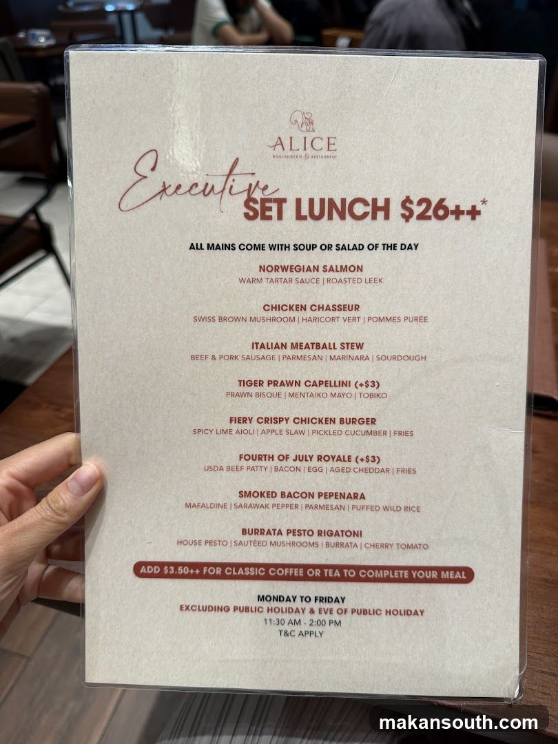 Alice Boulangerie & Restaurant Executive Set Lunch