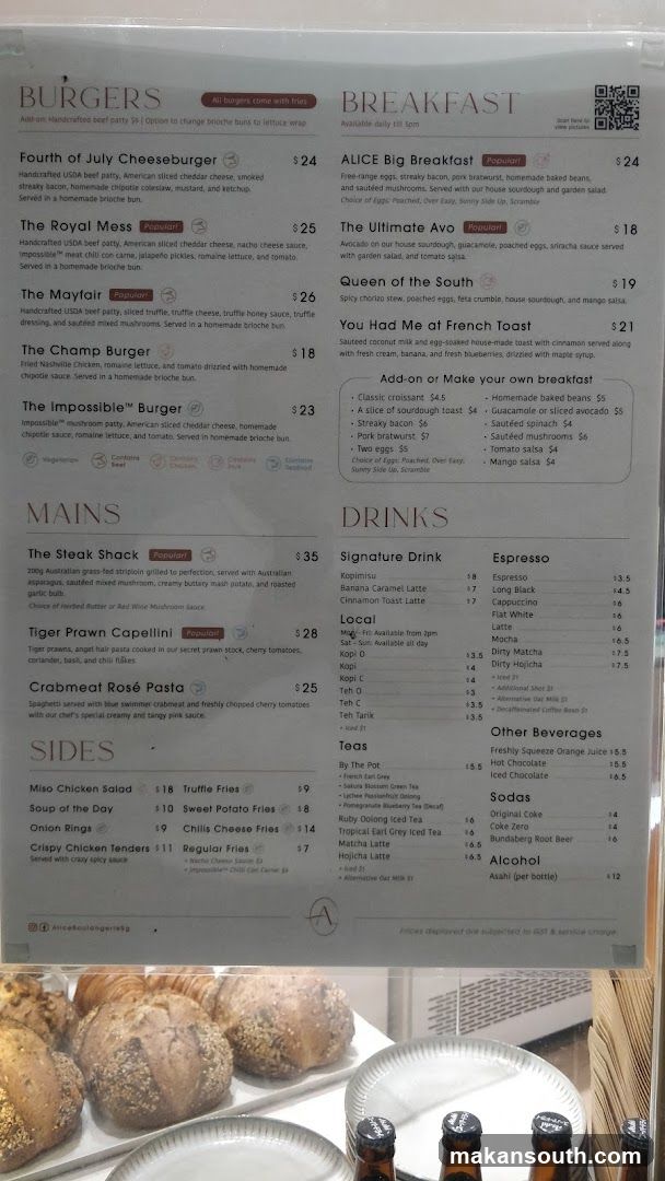 Alice Boulangerie Menu