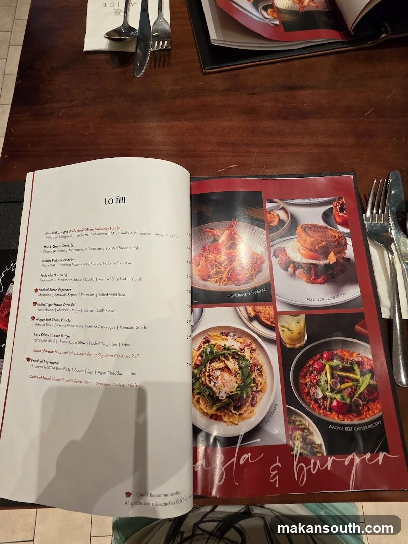Pasta & Burger Menu