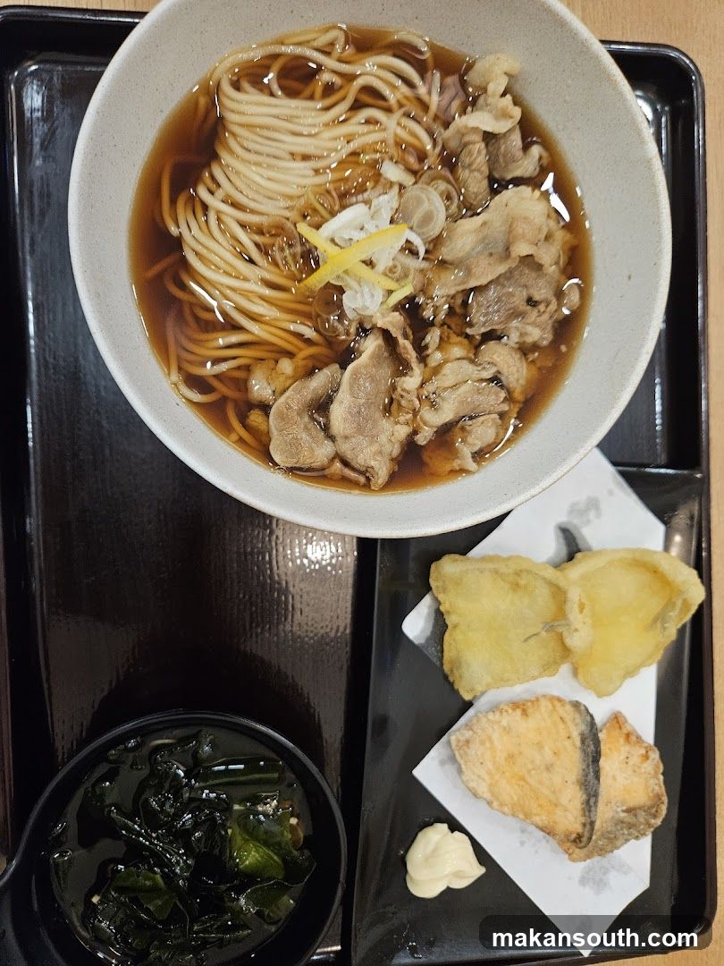 Noodle Soup with Tempura and Seaweed Salad