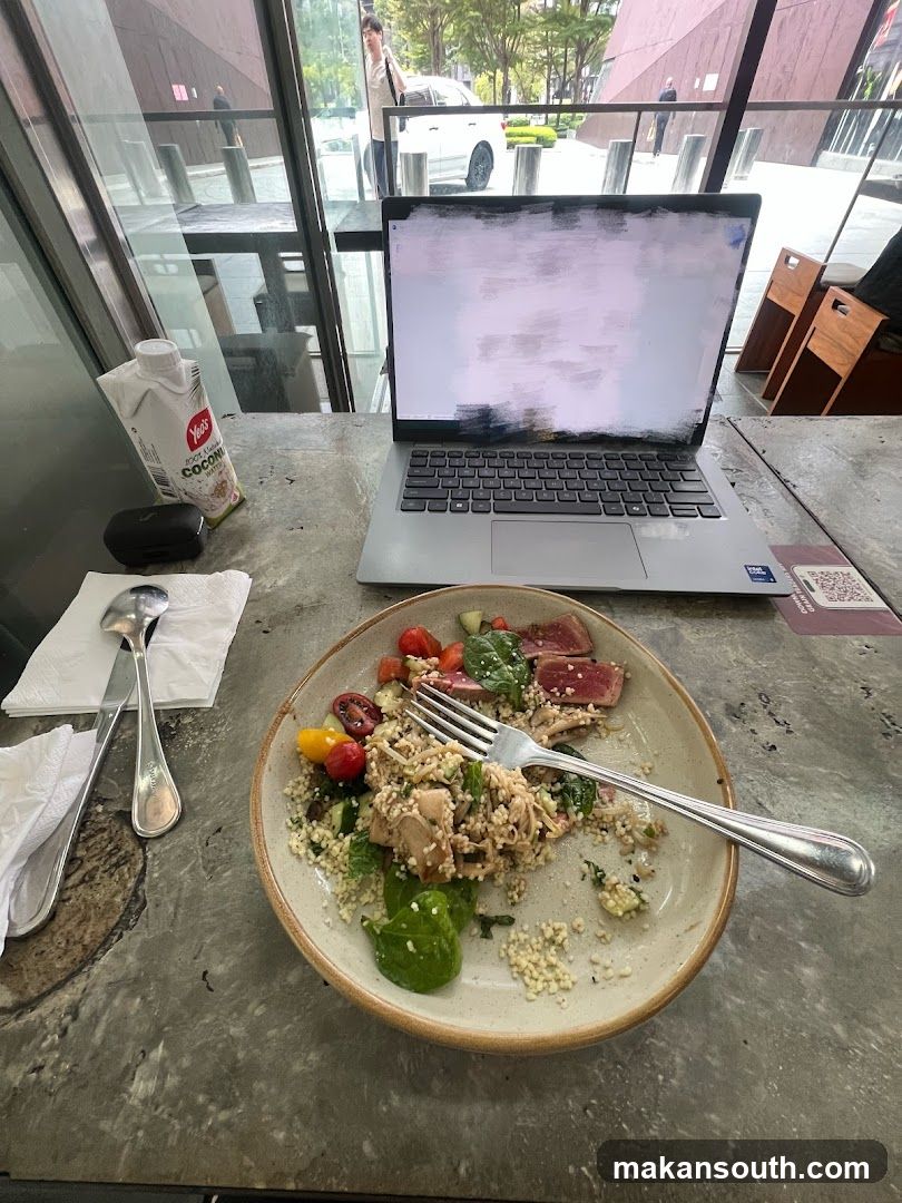 Desk Lunch with Laptop and Salad