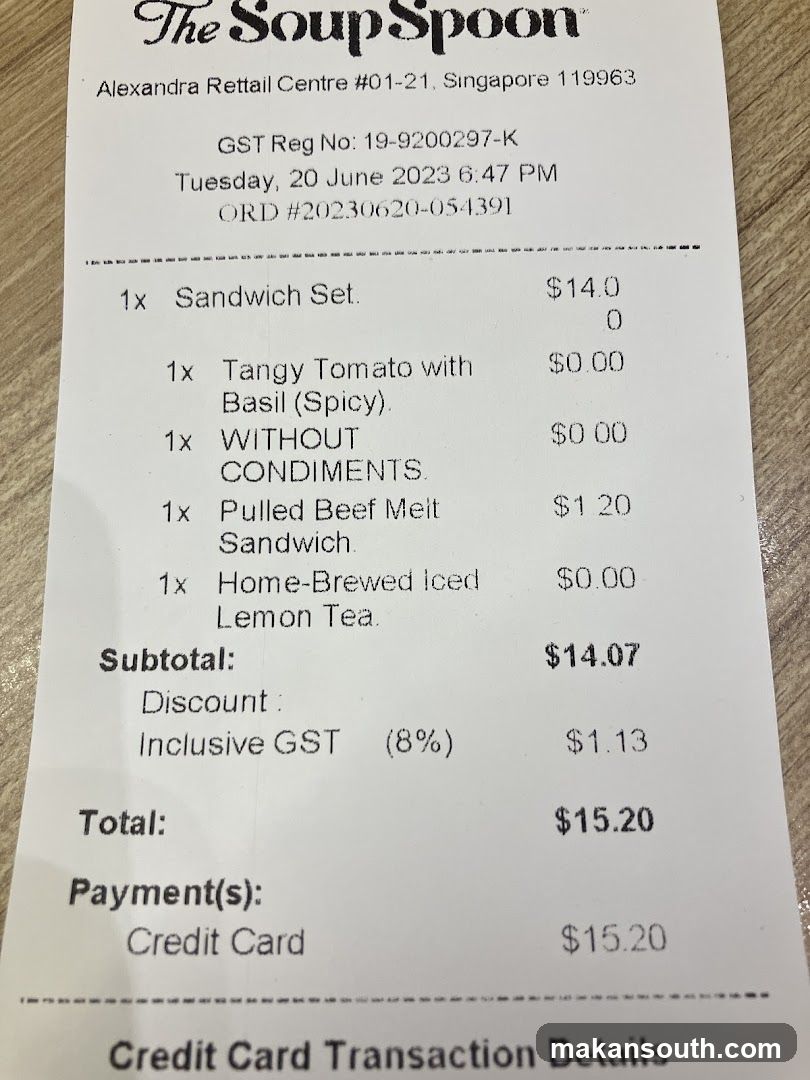 The Soup Spoon Receipt