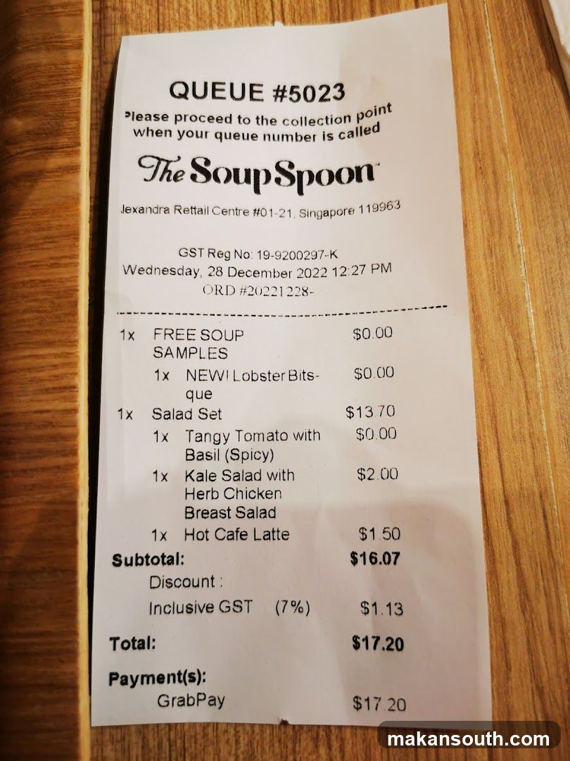 The Soup Spoon Receipt