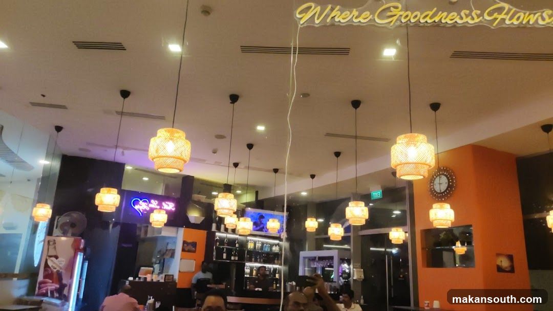 Restaurant Interior with Hanging Lamps