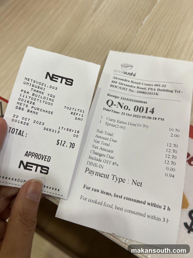 Receipts from Umisushi