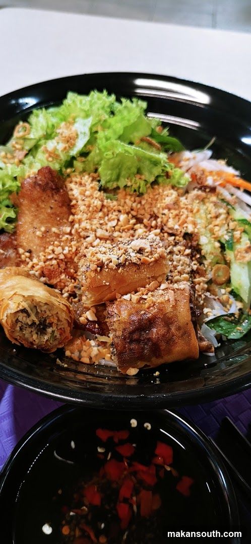 Vietnamese Noodle Bowl with Spring Rolls