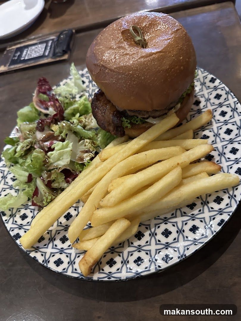 Burger, Fries, and Salad