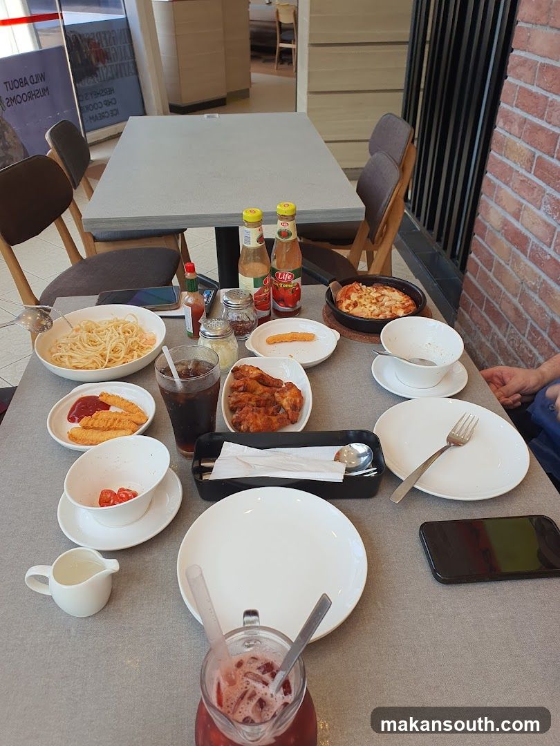 Table with food and drinks