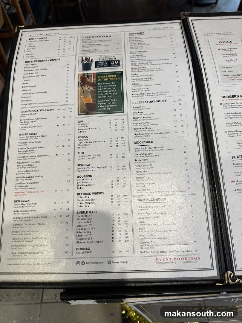 Harry's Harbourfront Menu