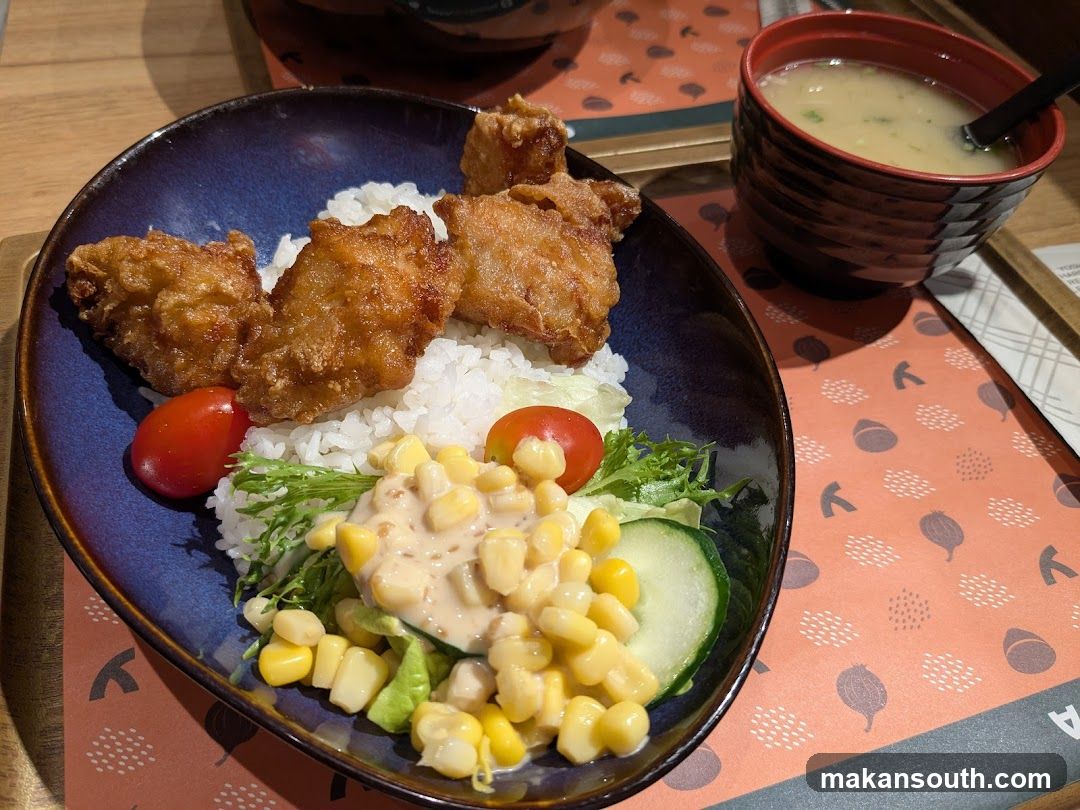 Fried Chicken Rice Bowl with Miso Soup