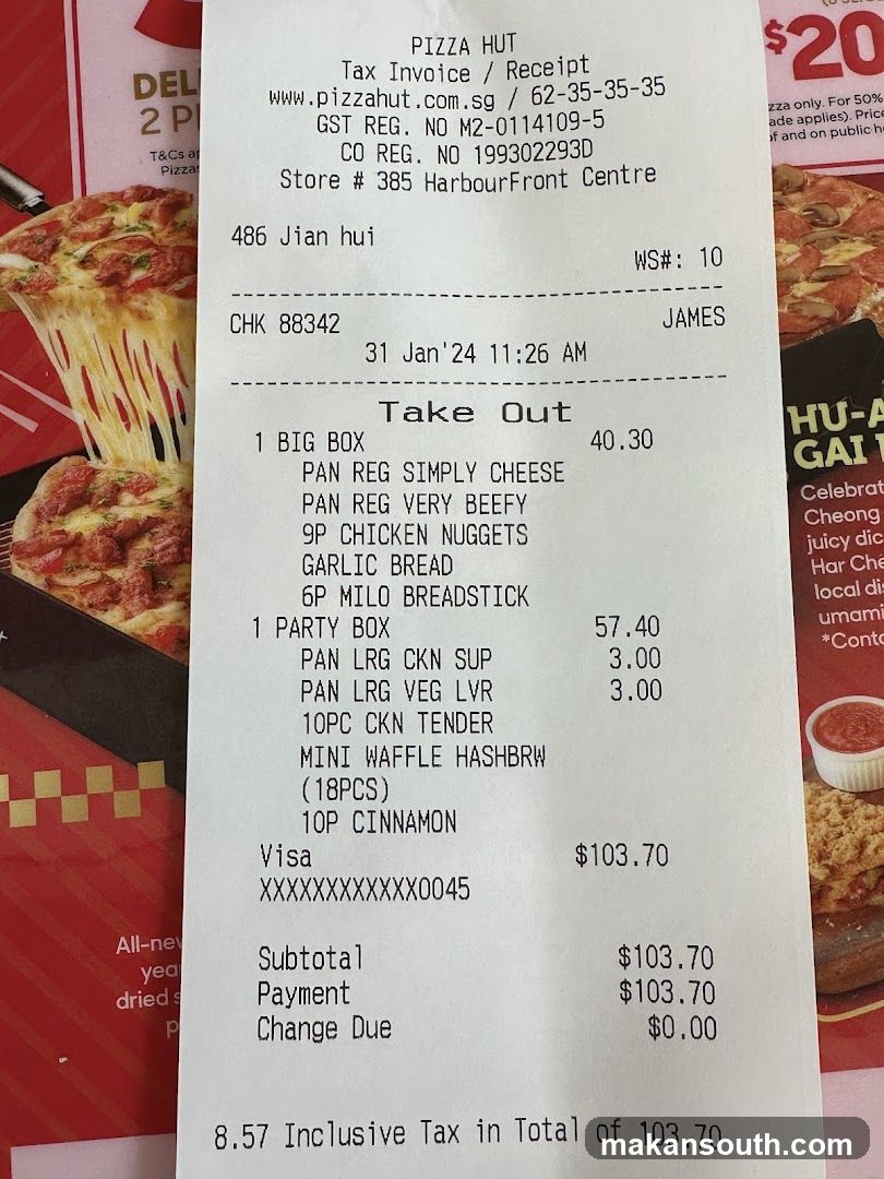 Pizza Hut Receipt