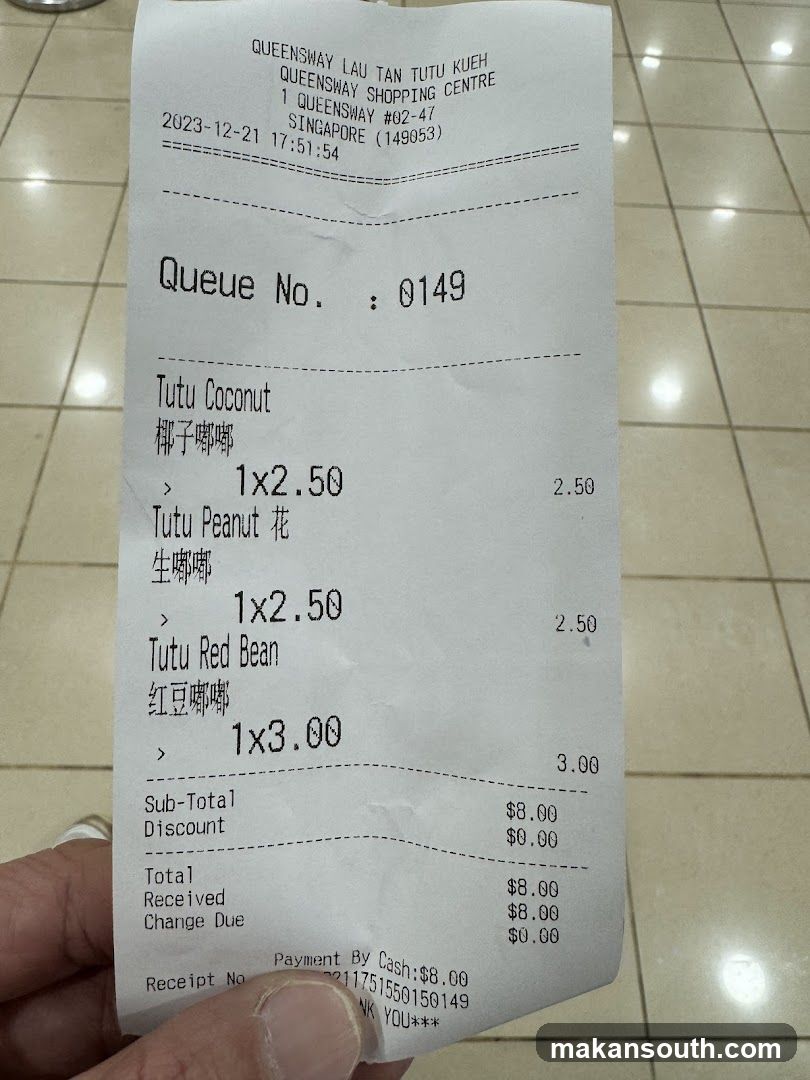 Tutu Kueh Receipt