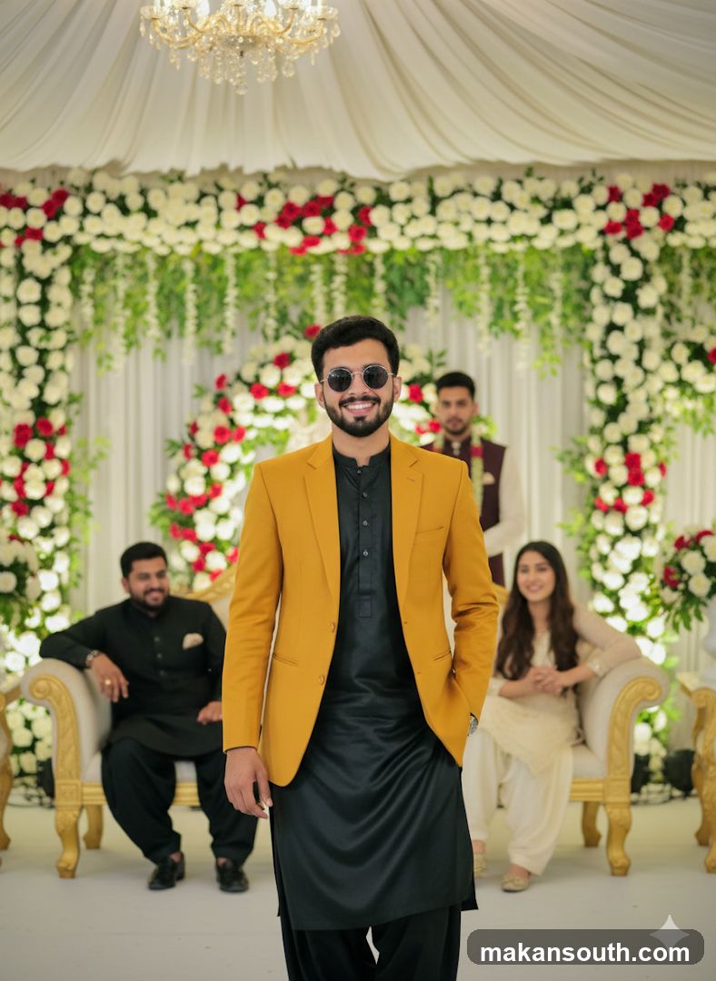 Man in Yellow Blazer at Event