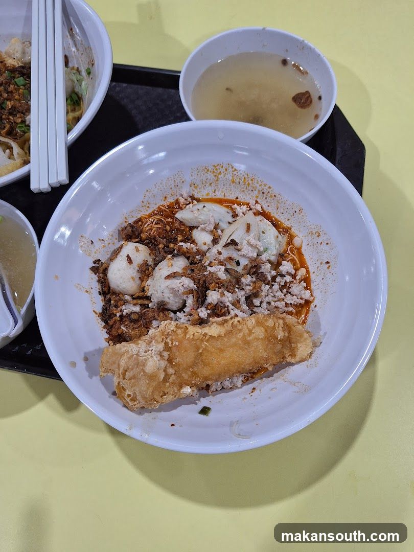 Noodles with Meatballs and Fried Fish