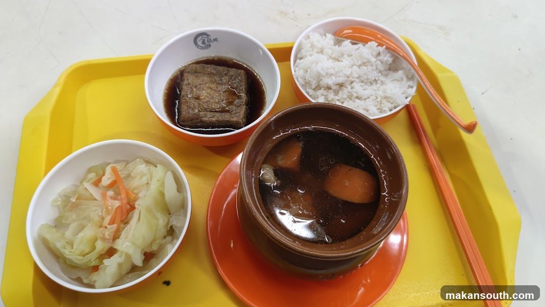 Meal Tray with Braised Tofu, Rice, Soup, and Pickled Cabbage