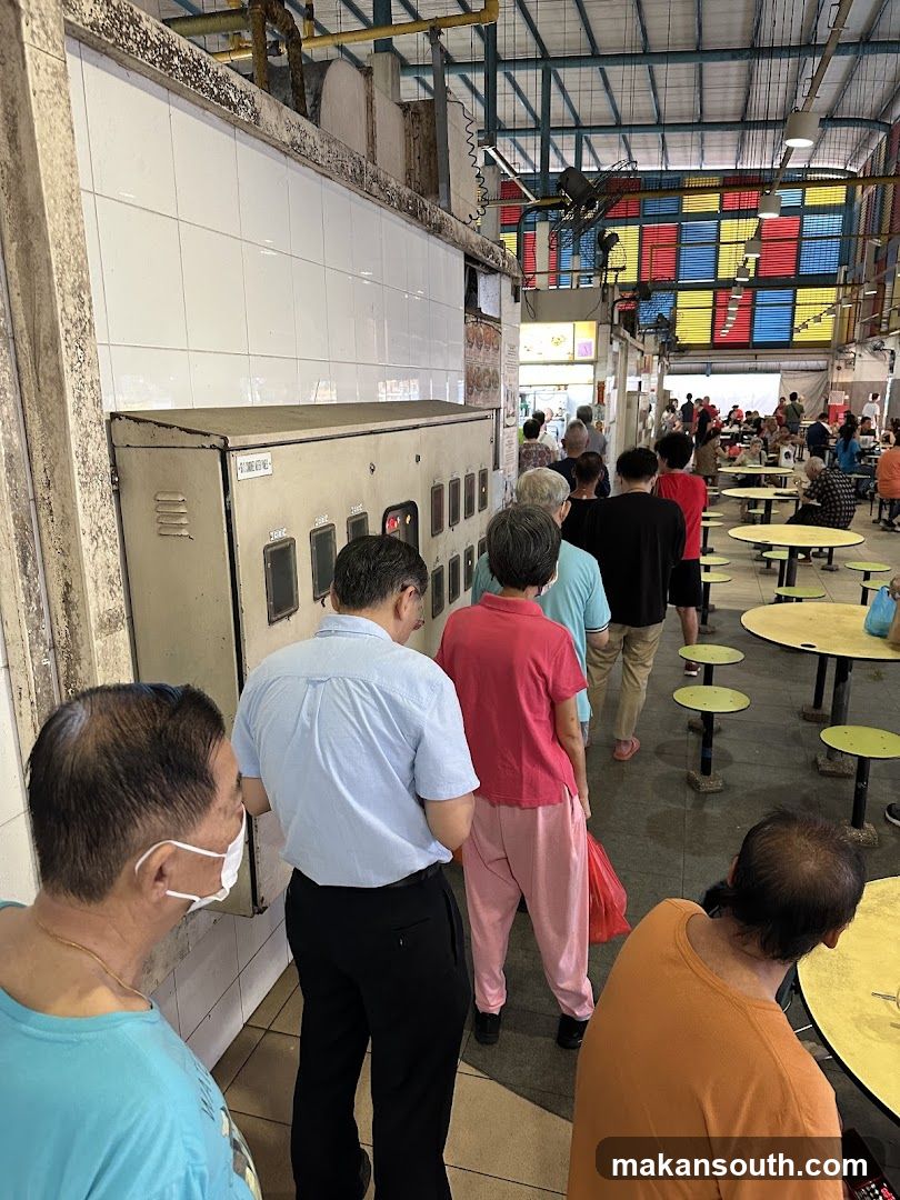 Food court with people queuing