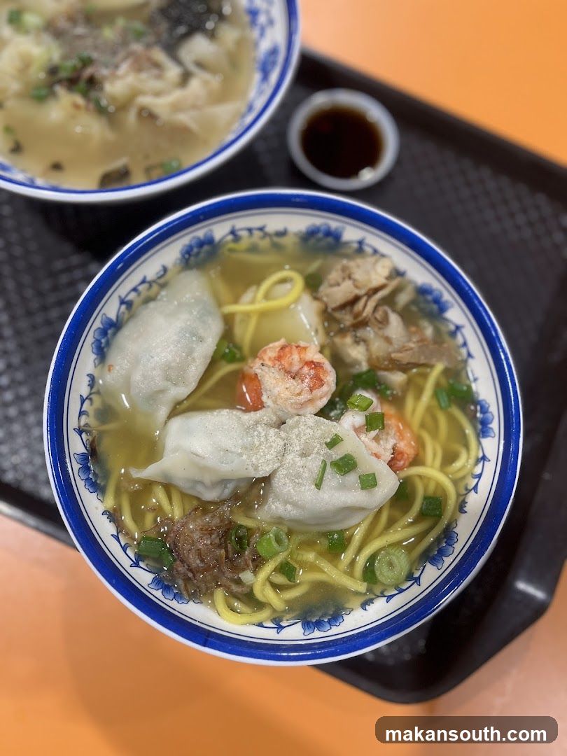 Noodle Soup with Dumplings and Shrimp