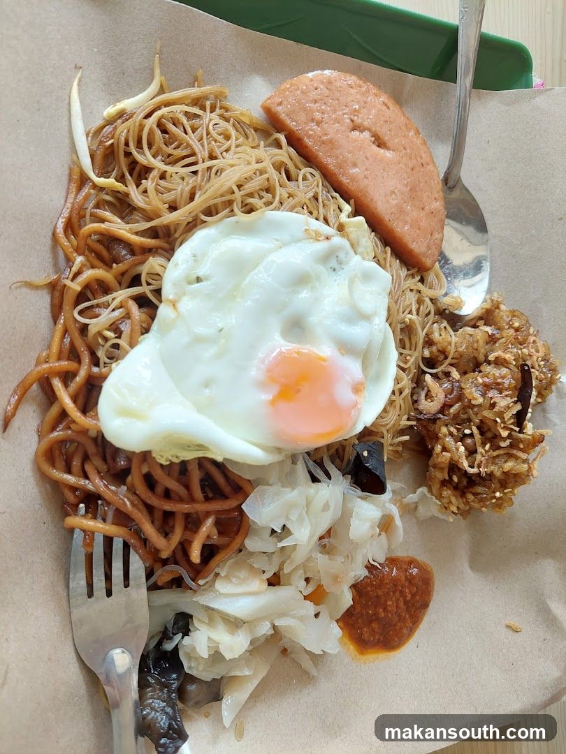 Fried Noodles with Fried Egg and Spam
