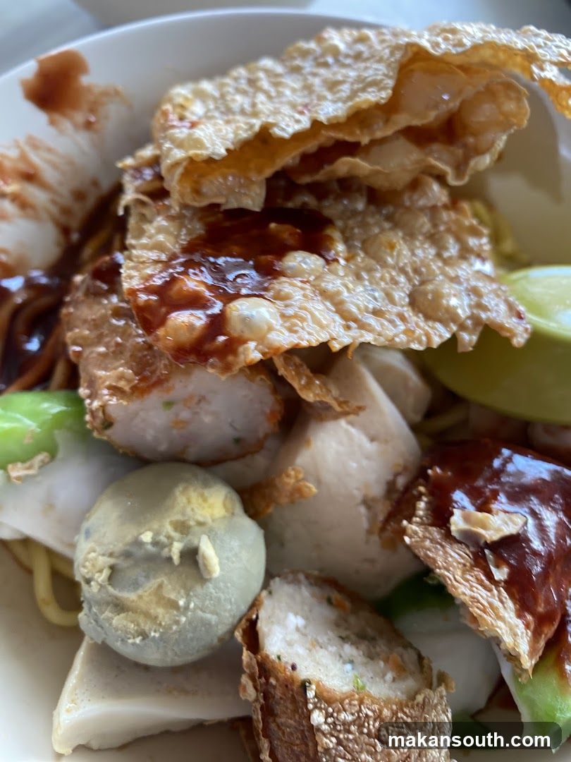 Noodles with Fish Balls and Crispy Skin