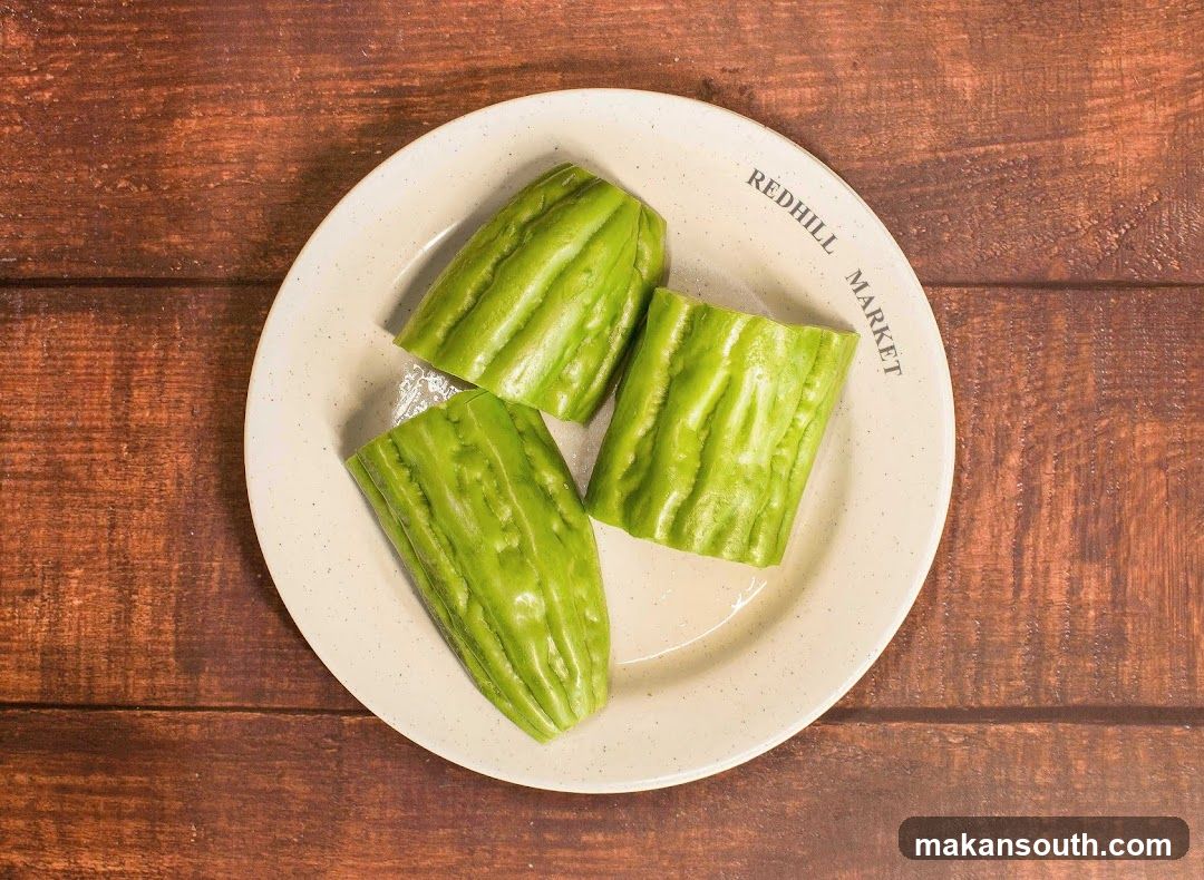 Bitter melon slices on a plate