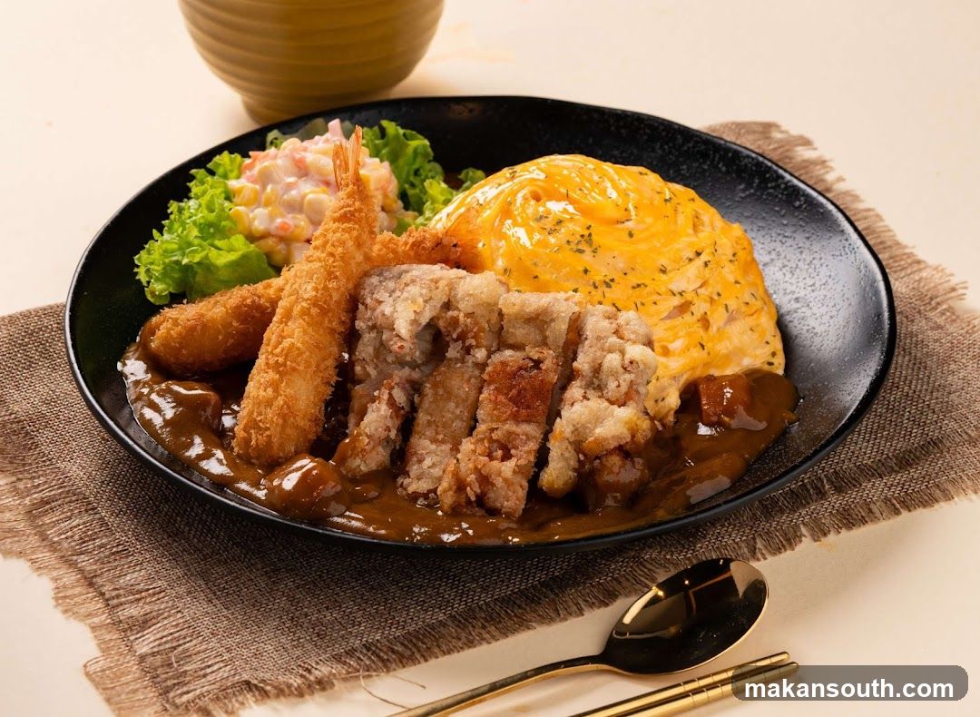 Japanese Curry Rice with Fried Shrimp and Chicken
