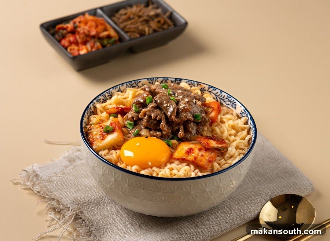 Korean Instant Noodles with Beef and Kimchi