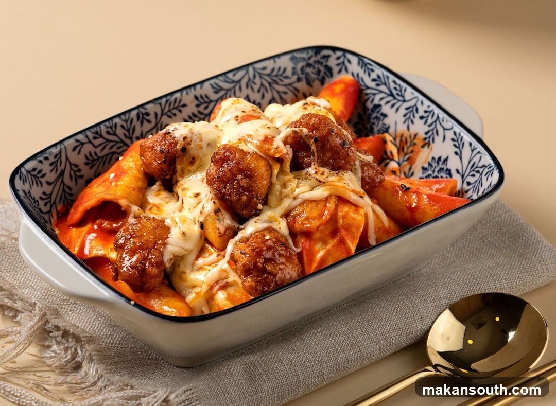 Cheesy Tteokbokki with Fried Chicken Bites