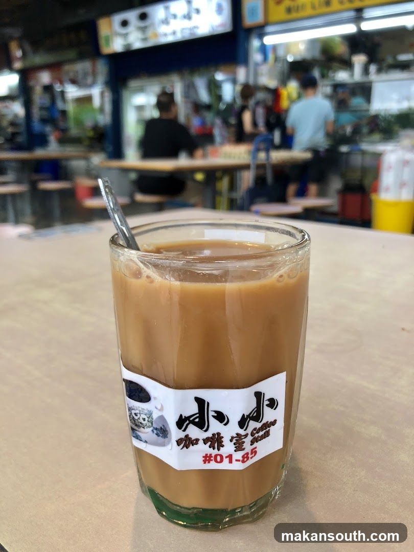 Coffee in a glass with a label