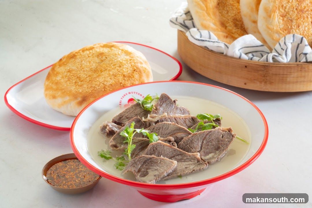 Sliced Beef Soup with Sesame Buns