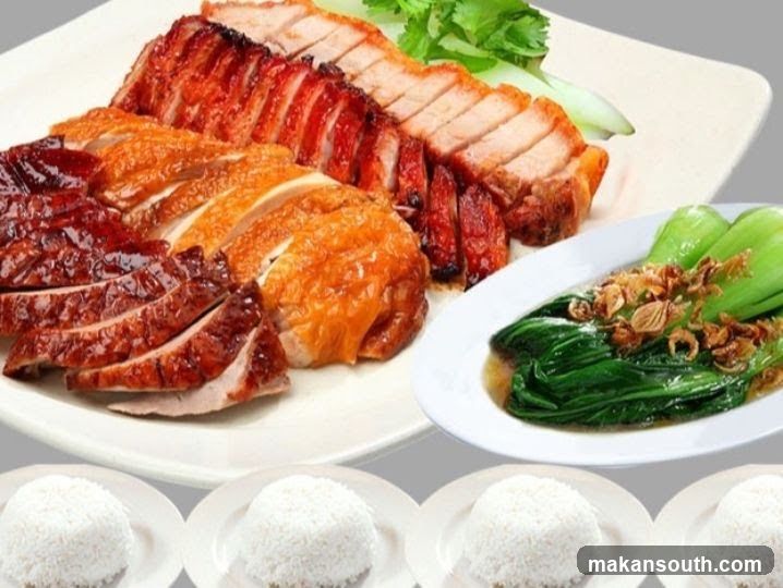 Roast Meats Platter with Bok Choy and Rice