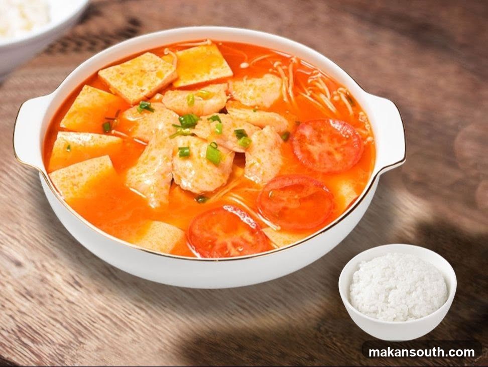 Spicy Tofu and Shrimp Soup with Rice