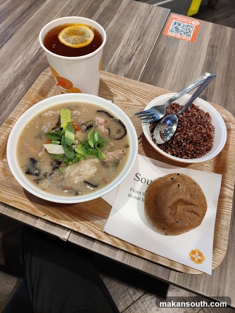 Meal with Soup, Rice, and Bread