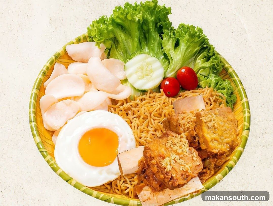 Noodle Dish with Fried Egg and Sides