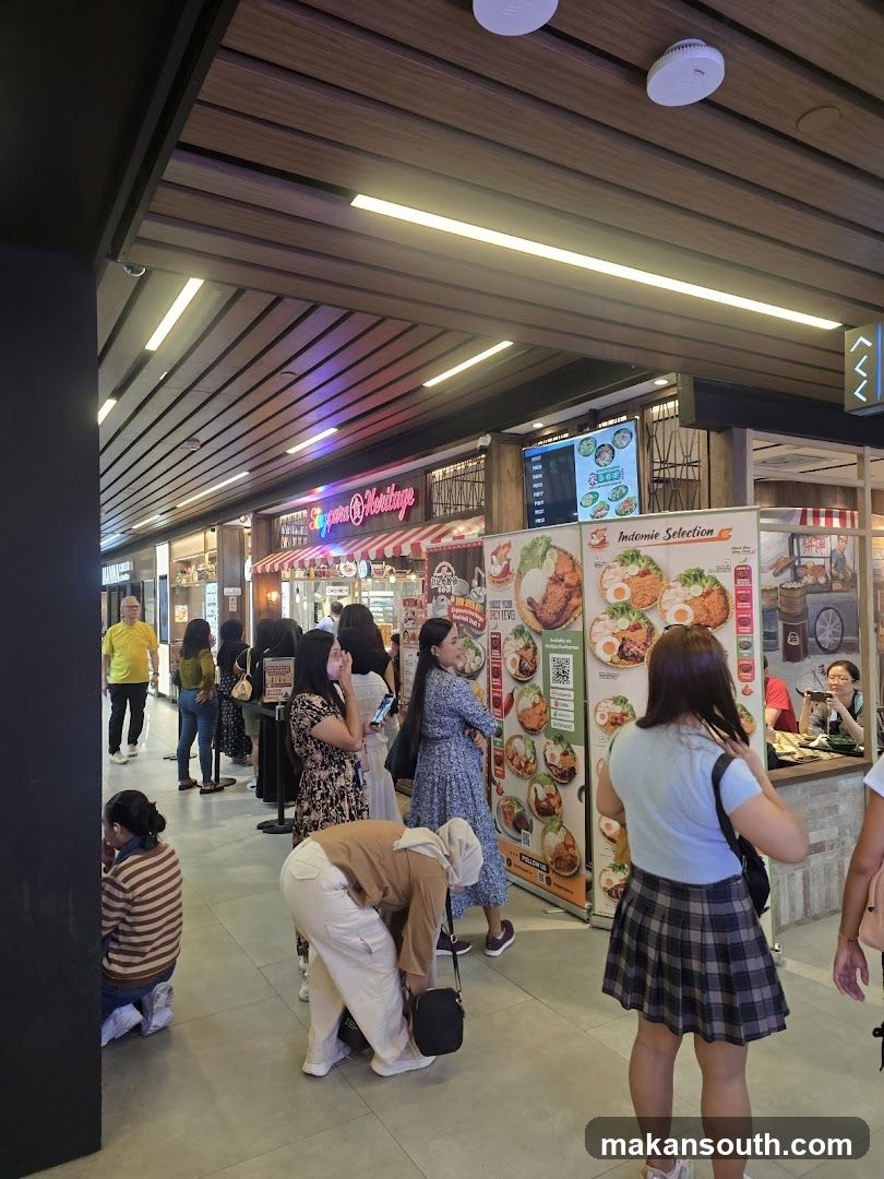 Food court with people queuing