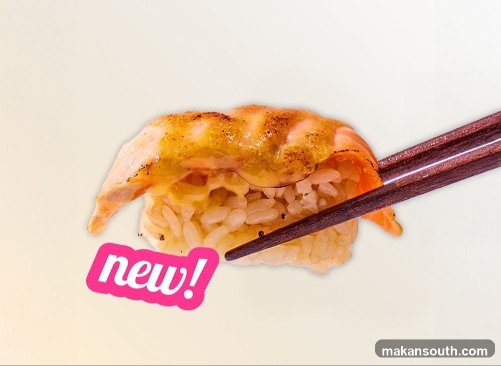 Sushi with "new!" sticker