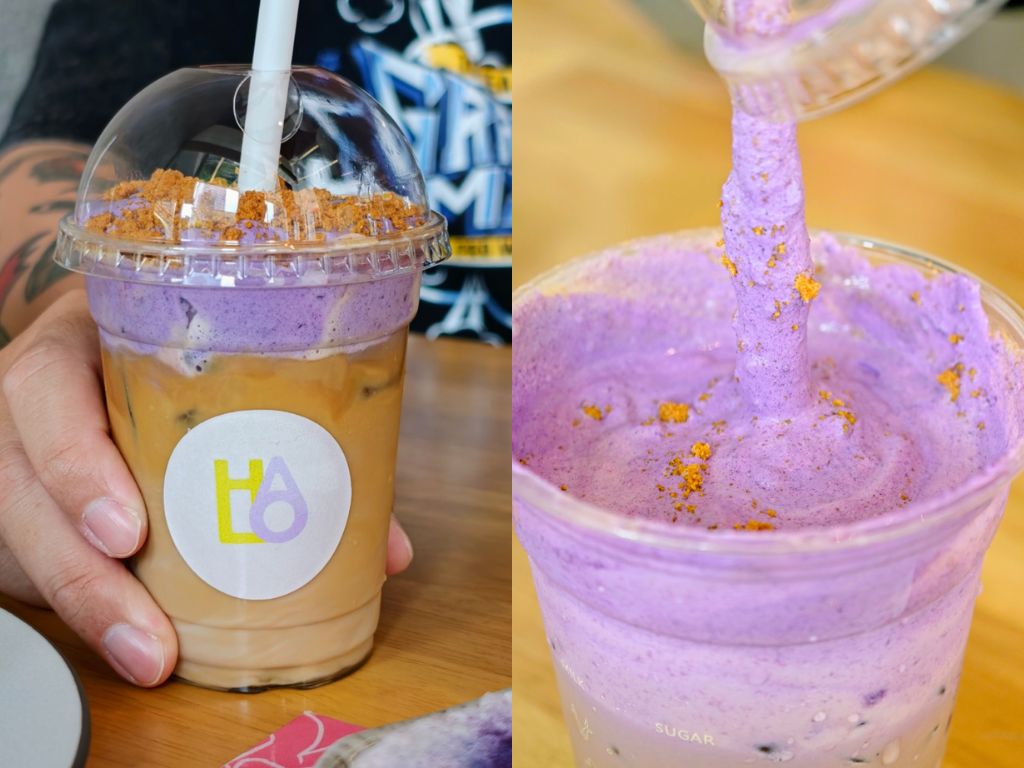 Ube banana pudding coffee at Halo Ube and Matcha 100AM Tanjong Pagar