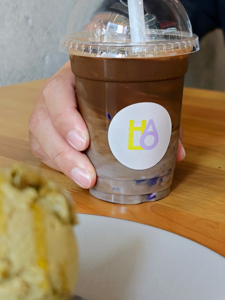 Ube liquid mochi hojicha at Halo 100AM Tanjong Pagar