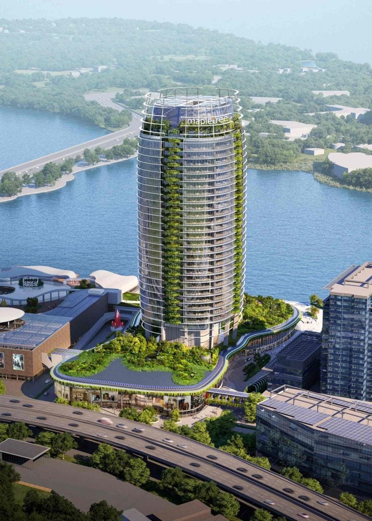 Render of the new 33-storey HarbourFront Centre redevelopment by Mapletree, completion 1H 2031