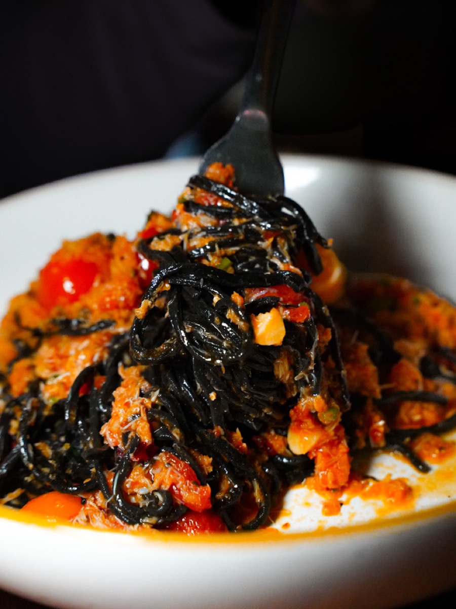 Squid ink tagliolini with crab at La Casetta Spottiswoode Park Road